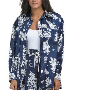 SENSEA Navy Long Sleeve Button Down Cover-up Top